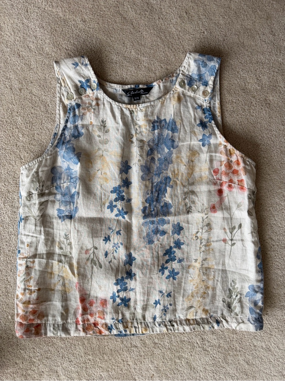 CHARLIE B Floral Linen Tank Top